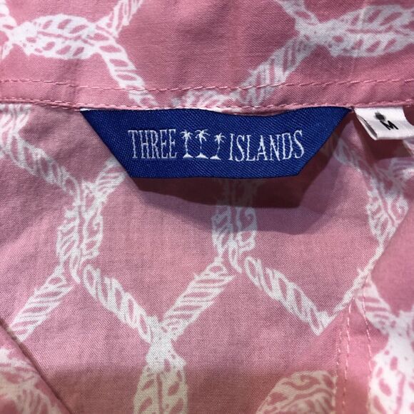 Three Islands Dress Top Tunic Womens Size Medium Pink White Button Up Beach - Picture 4 of 7